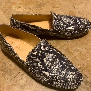 Coach slip-on loafers. Python (?) print. Black and white.